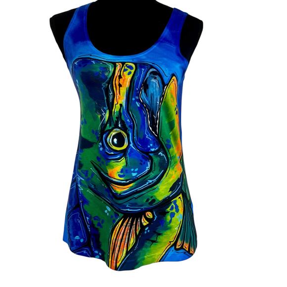 Jessica Ann Art Mahi Mahi Dolphin Fish Top S Art2Wear Ocean Coastal Lady Angler - Picture 1 of 15